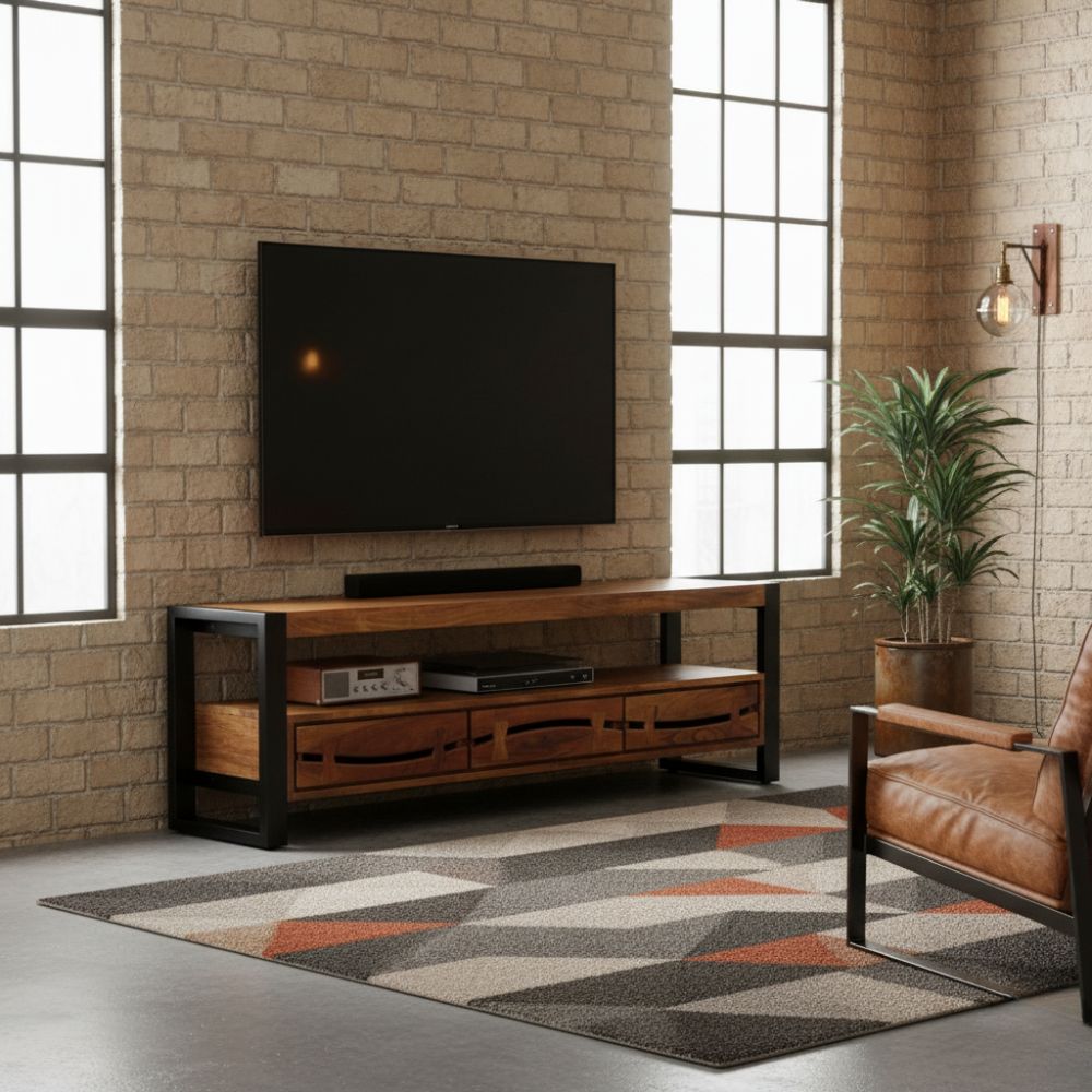 Meuble TV Acacia et Métal Élégant