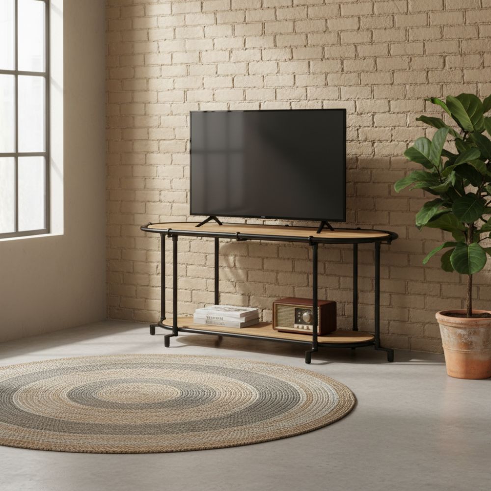 Meuble TV Arrondi en Bois de Manguier Brut