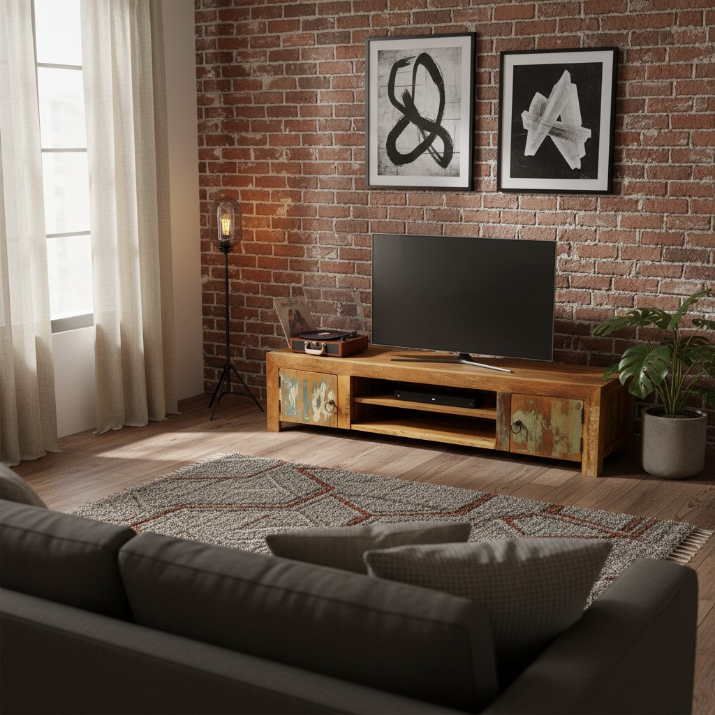 Meuble TV Bas en Bois Recyclé et Style Vintage