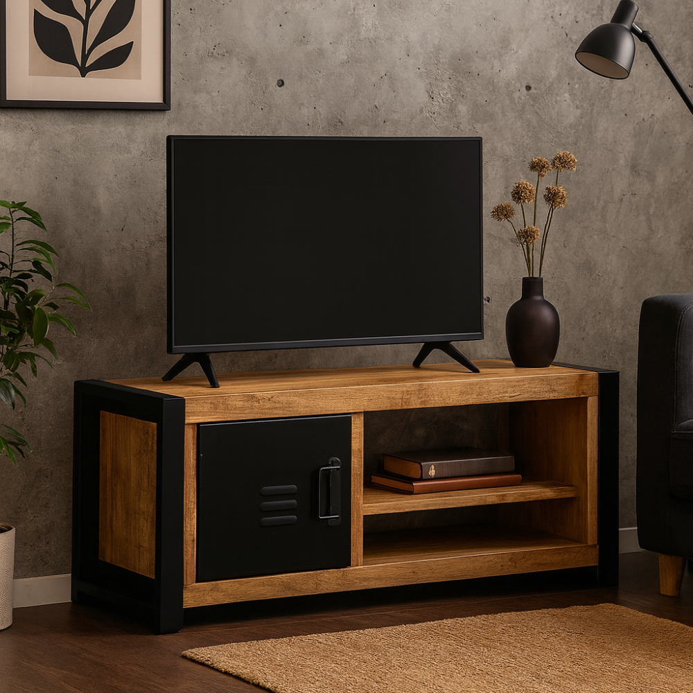 Meuble TV Bas en Bois de Manguier Brut