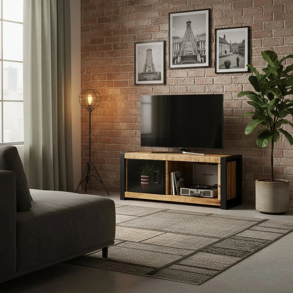 Meuble TV Bas en Bois de Manguier Brut