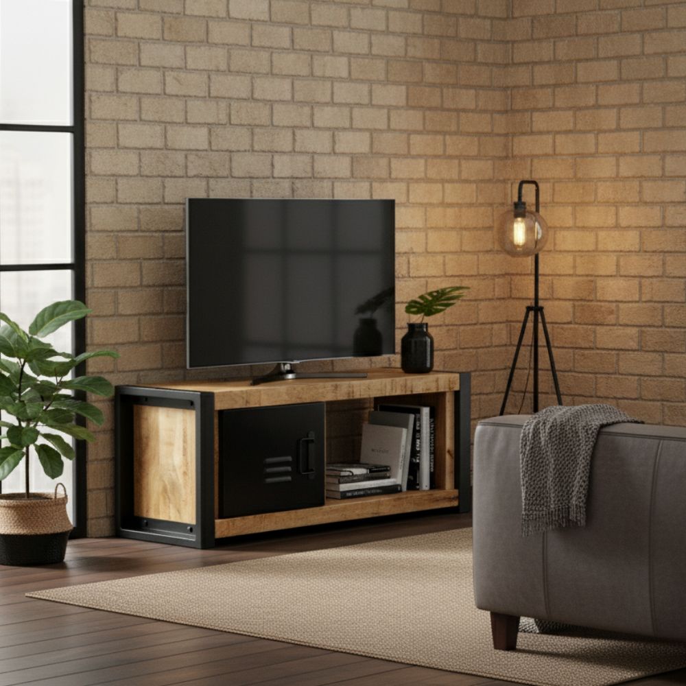 Meuble TV Bas en Bois de Manguier Brut