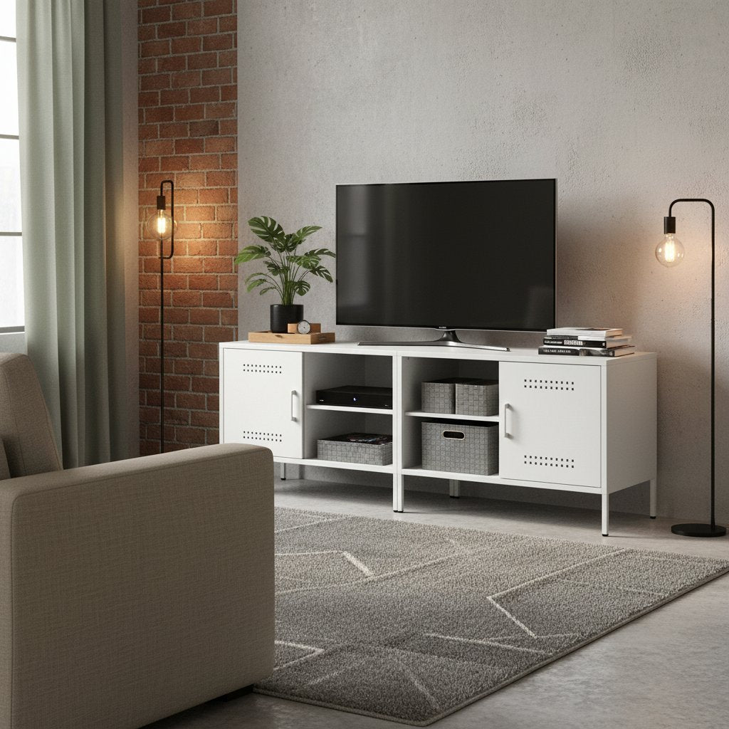 Meuble TV Blanc au Style Industriel