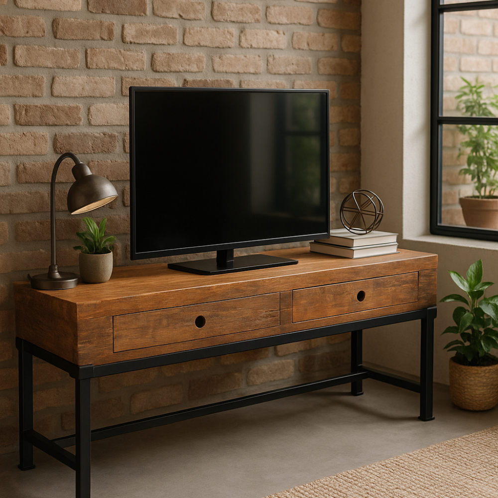 Meuble TV Bois Recyclé et Métal Noir