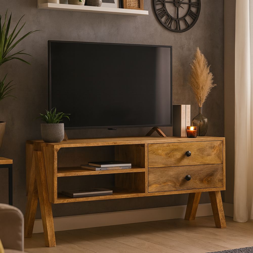 Meuble TV Élégant en Bois de Manguier Massif