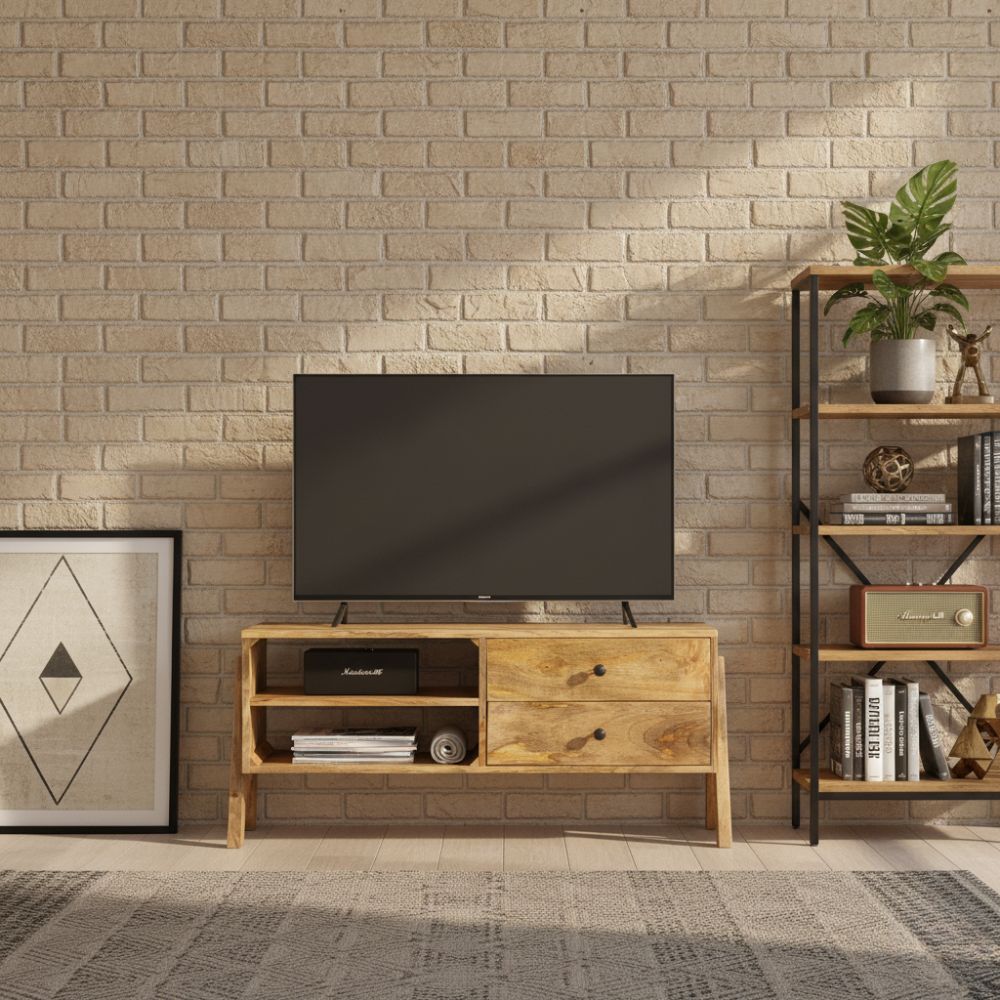 Meuble TV Élégant en Bois de Manguier Massif