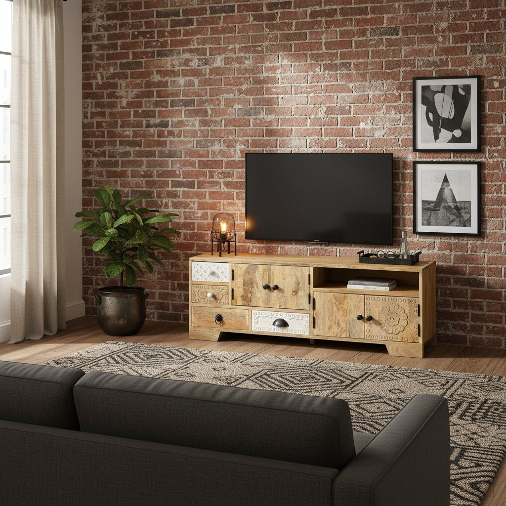 Meuble TV Industriel avec Bois de Manguier