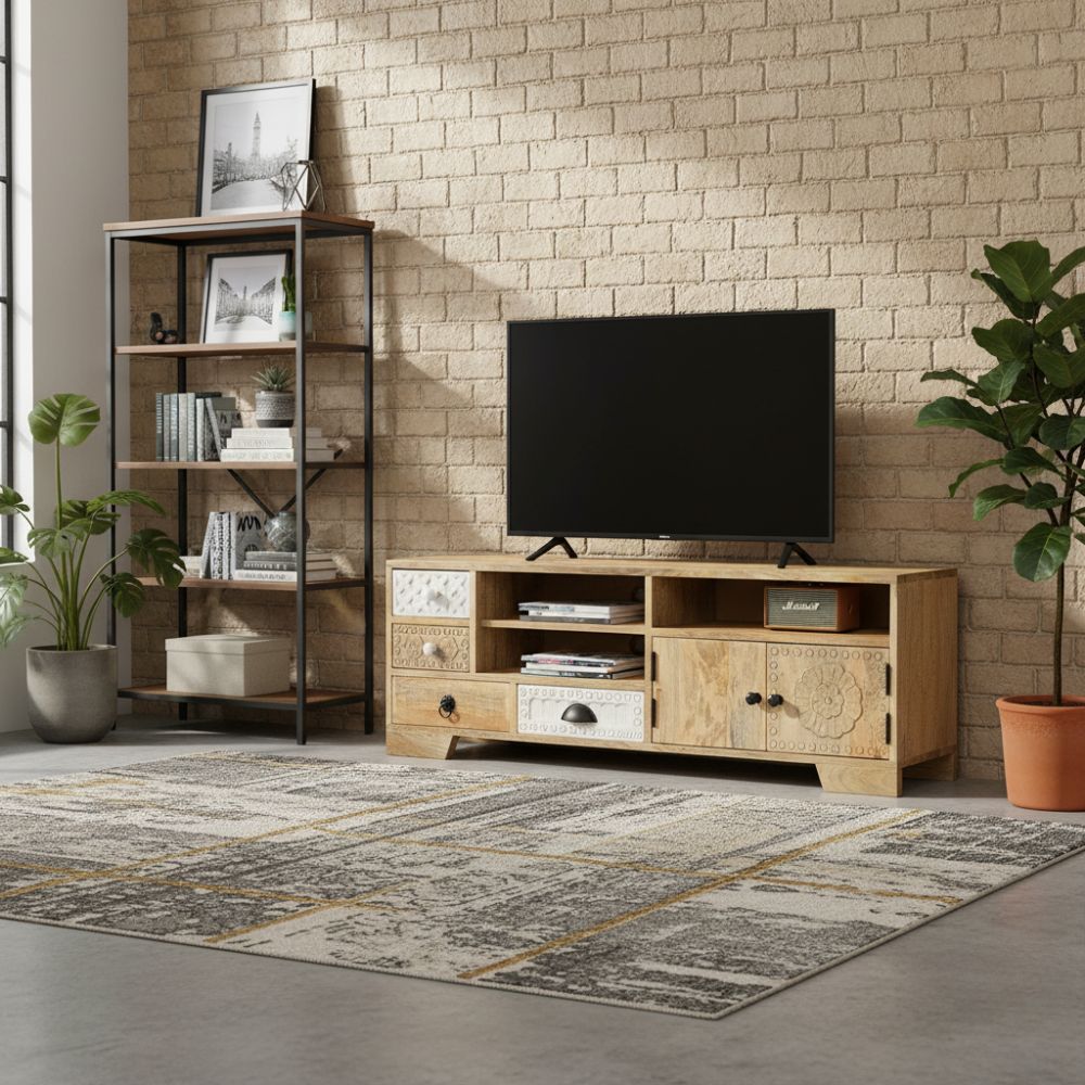 Meuble TV Industriel avec Bois de Manguier