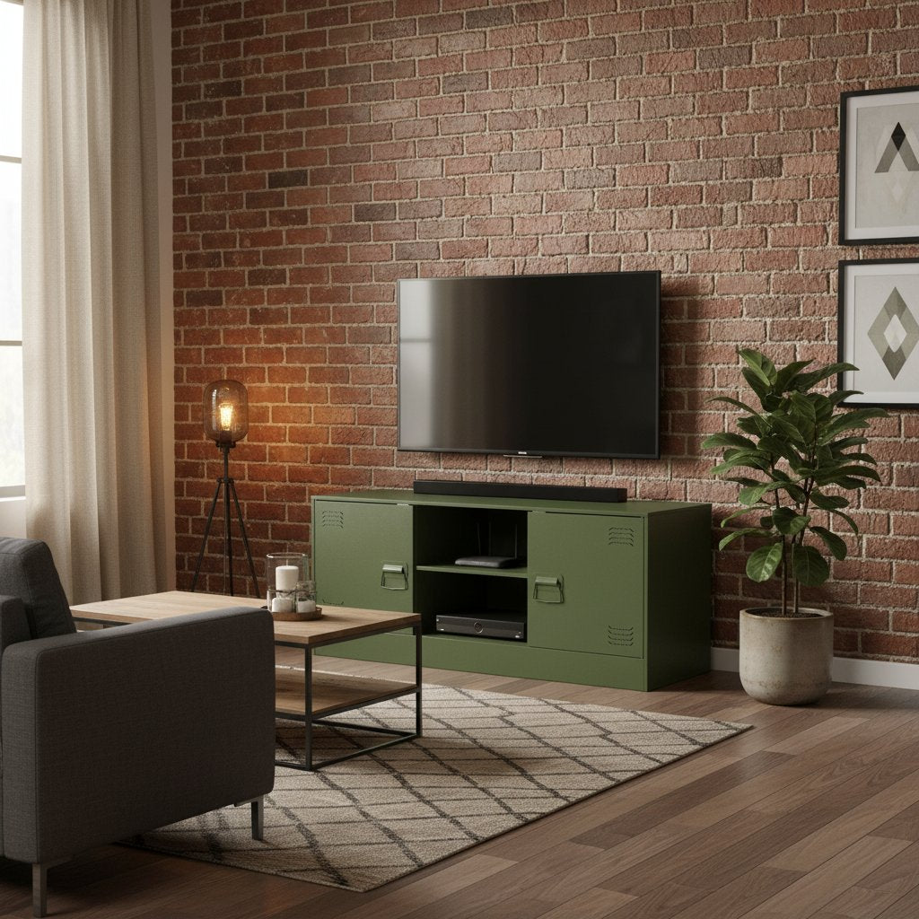 Meuble TV Industriel en Acier Olive