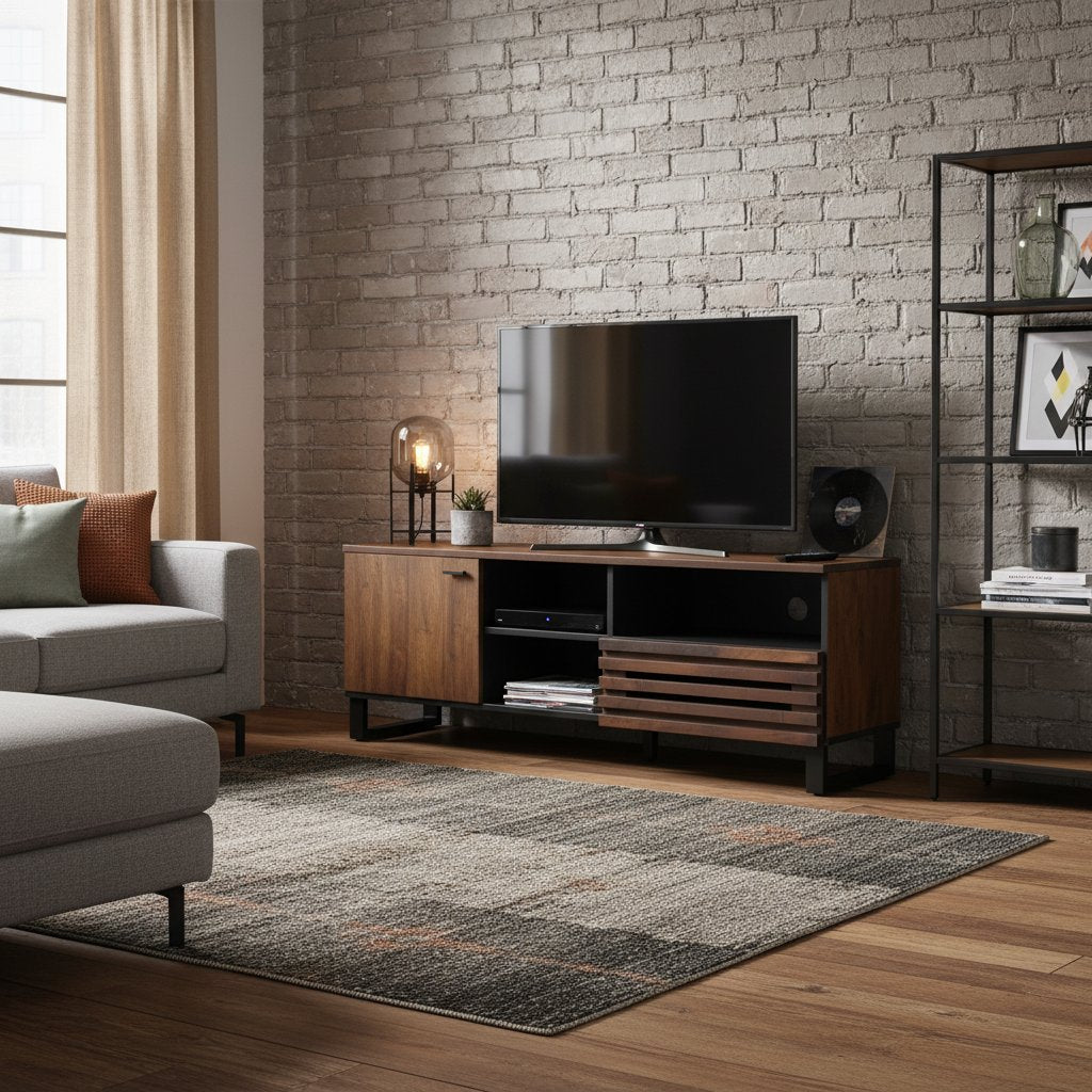 Meuble TV Industriel en Bois Marron et Acier