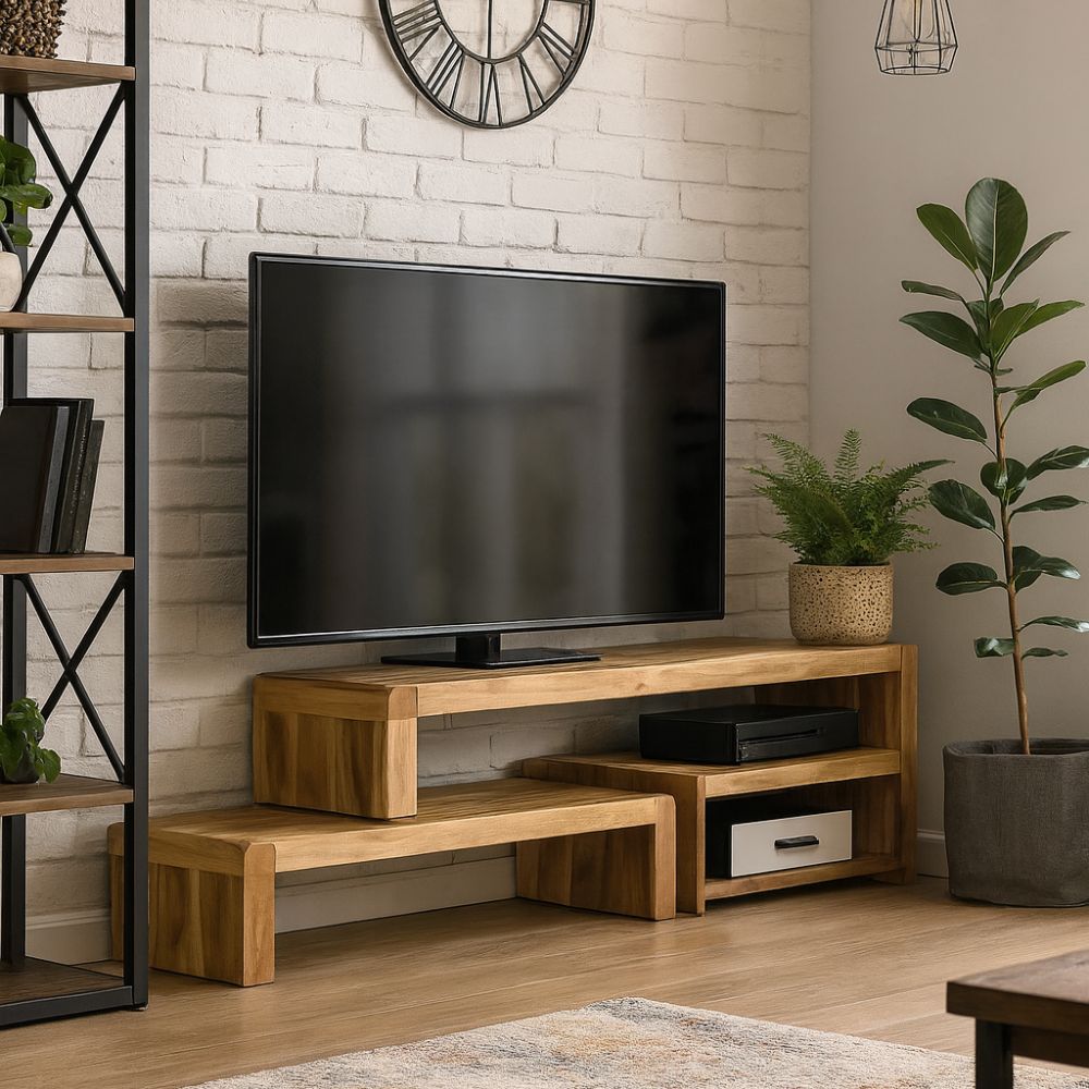 Meuble TV Industriel en Bois d'Acacia Massif