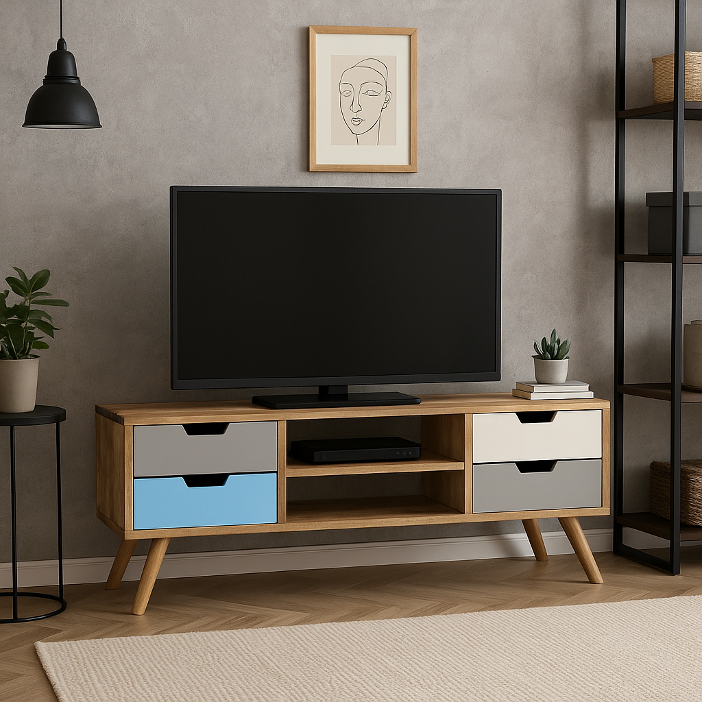 Meuble TV Industriel en Bois de Couleur