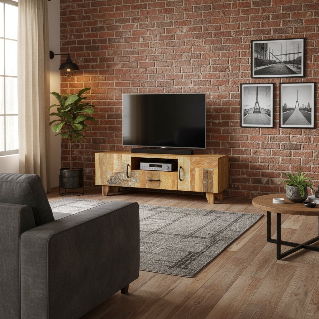 Meuble TV Industriel en Bois de Récupération 120 cm