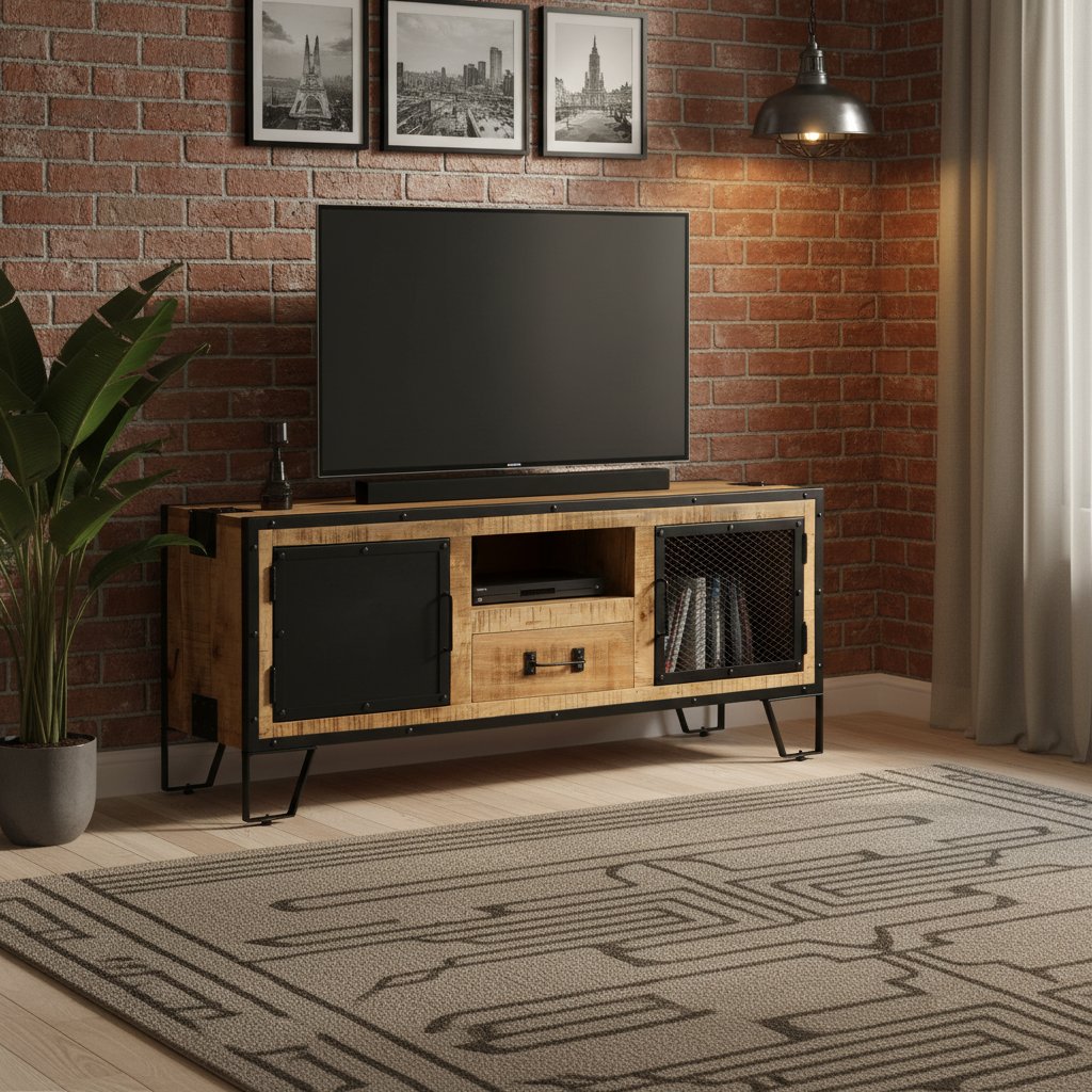 Meuble TV Métallique et Bois de Manguier