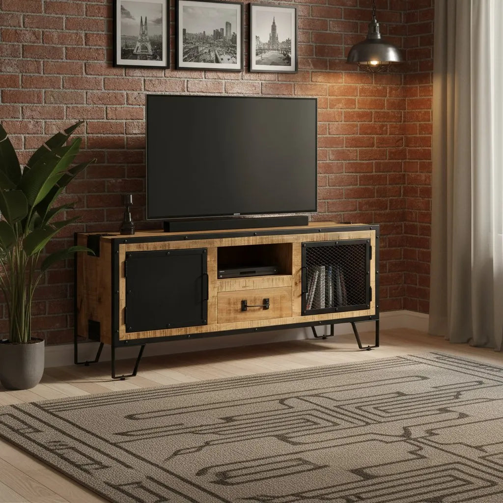 Meuble TV Métallique et Bois de Manguier