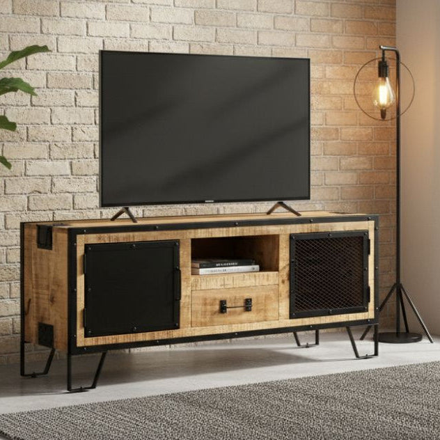 Meuble TV Métallique et Bois de Manguier