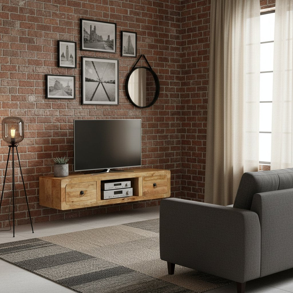 Meuble TV Mural en Bois Massif Sans Pied