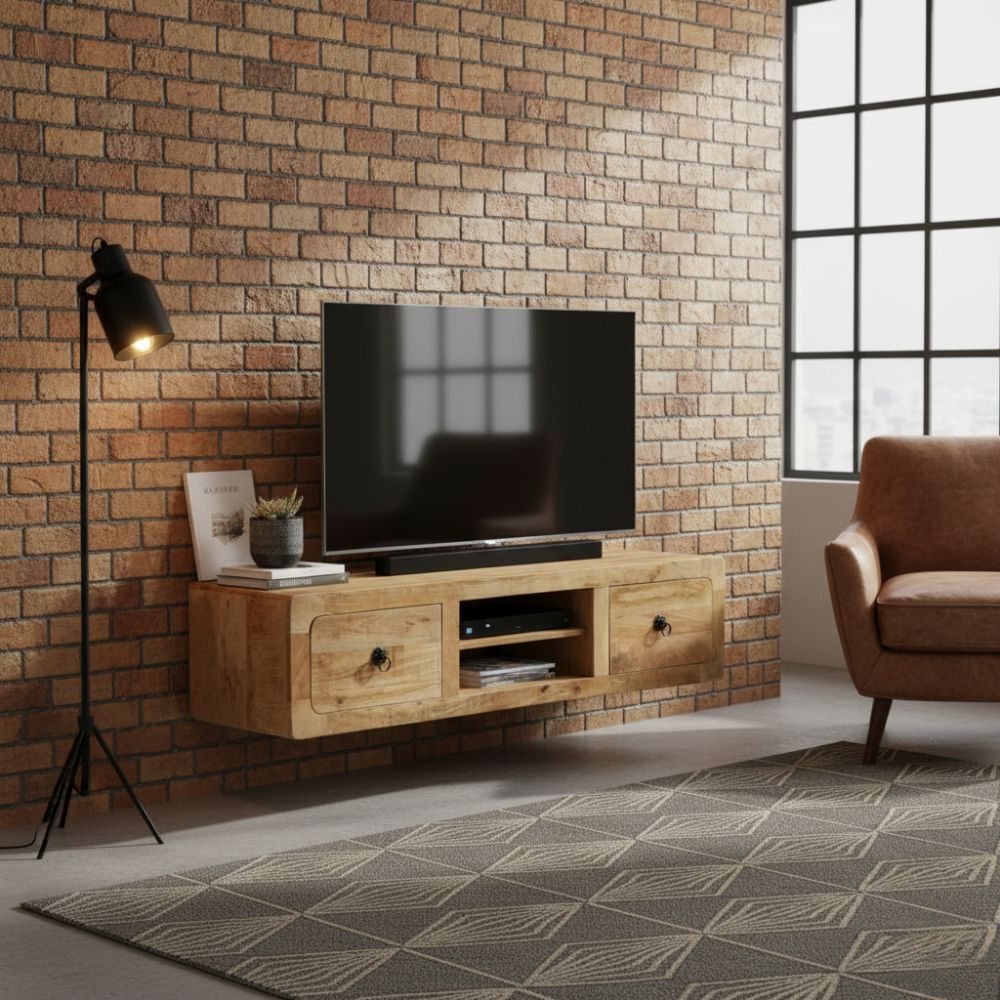Meuble TV Mural en Bois Massif Sans Pied