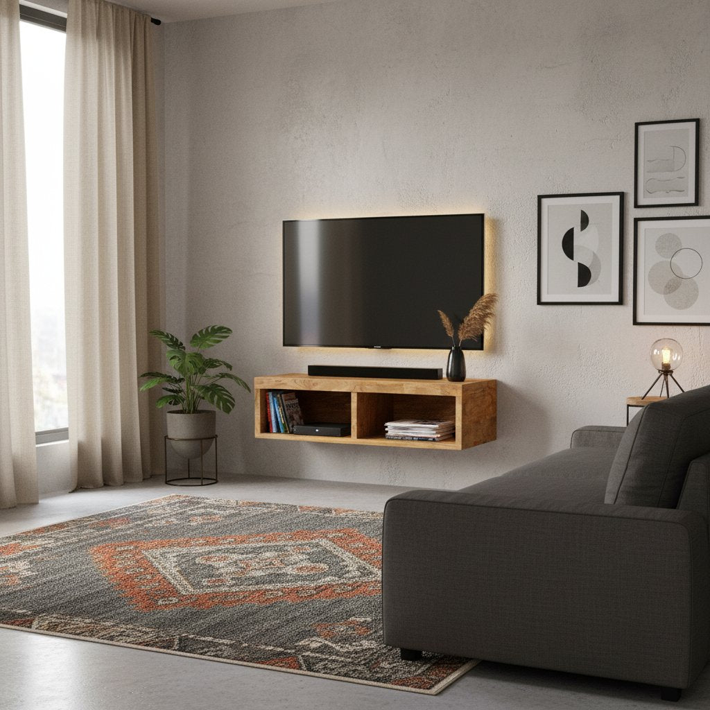 Meuble TV Mural en Bois Massif de Manguier