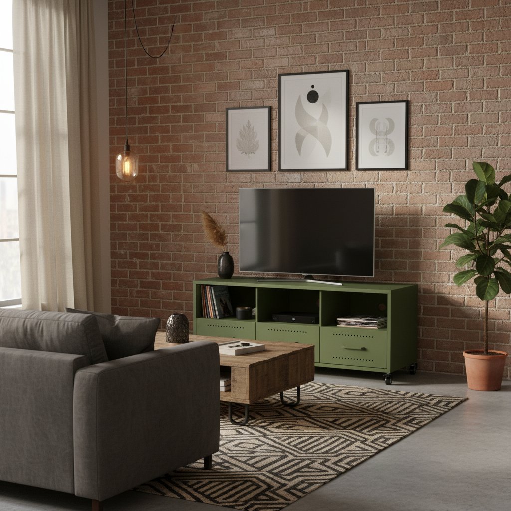 Meuble TV Olive en Acier au Style Industriel