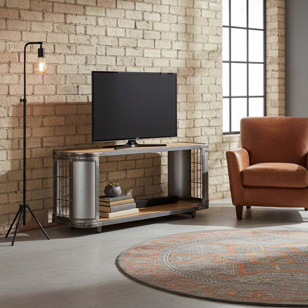Meuble TV Style Industriel en Bois et Fer