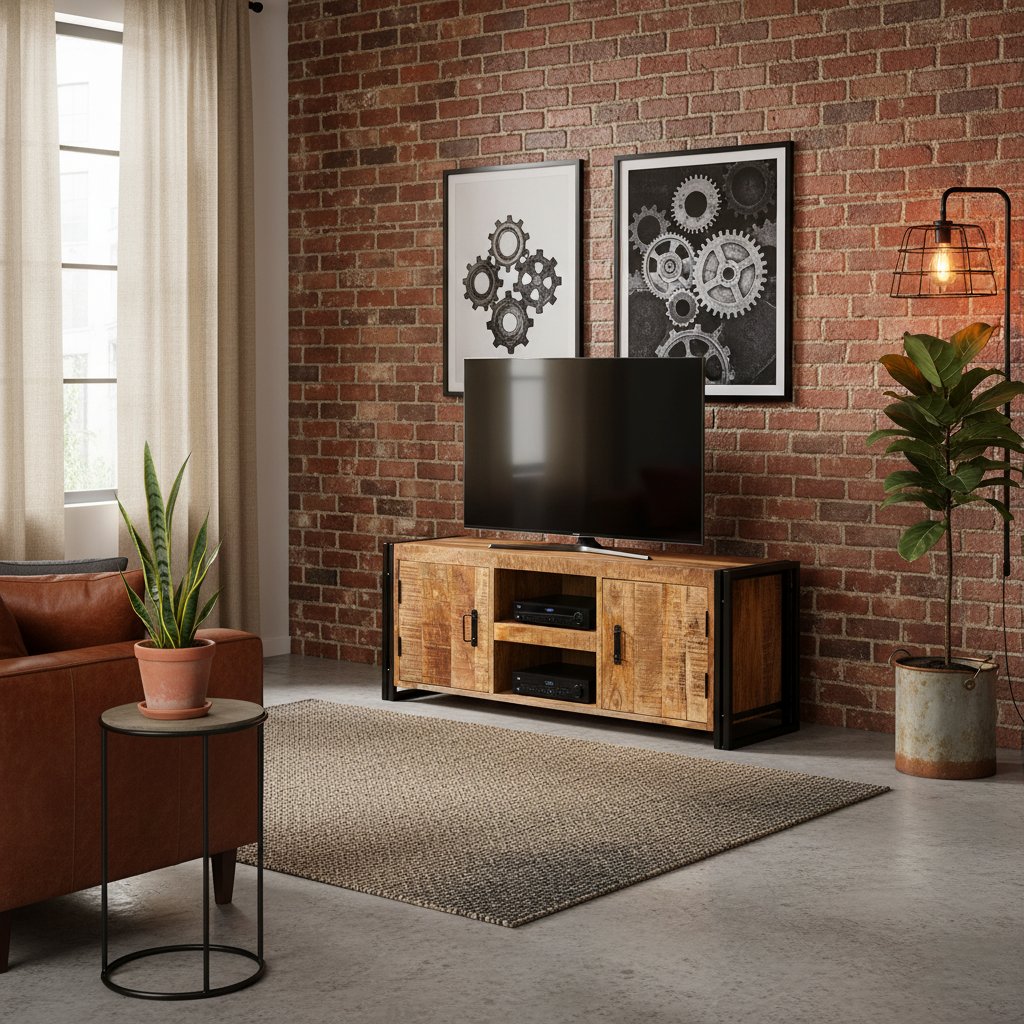 Meuble TV Vintage en Bois de Manguier Style Industriel