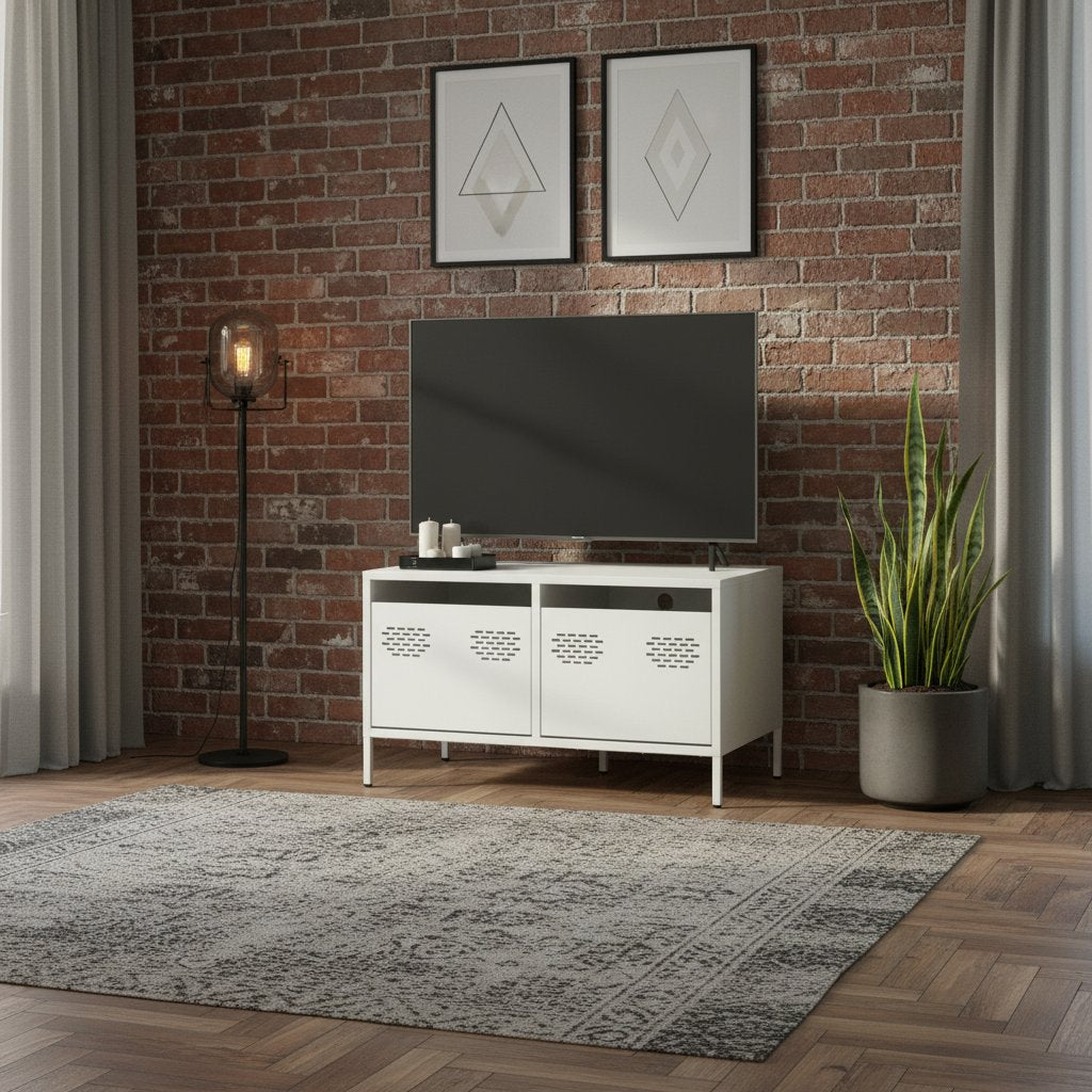 Meuble TV en Acier Blanc au Style Industriel