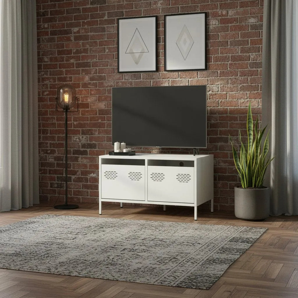 Meuble TV en Acier Blanc au Style Industriel