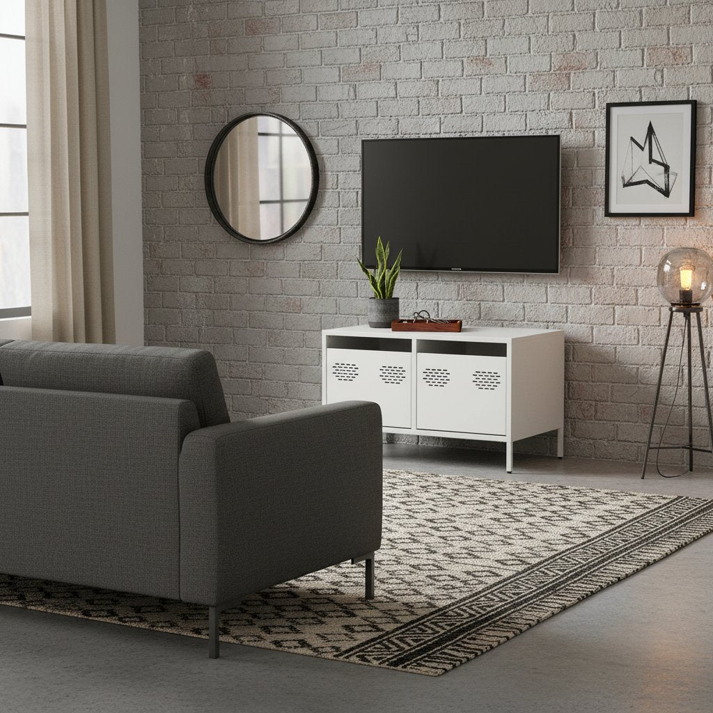 Meuble TV en Acier Blanc au Style Industriel