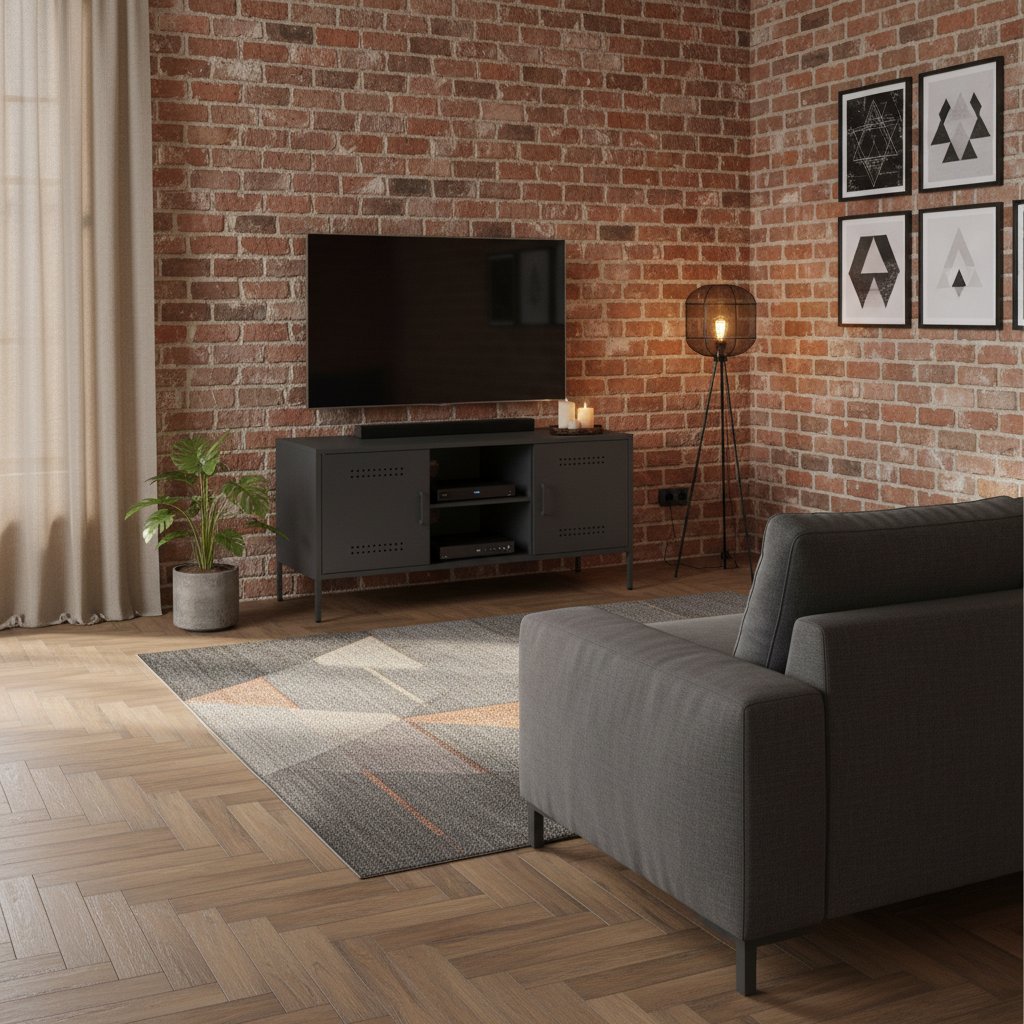 Meuble TV en Acier Gris Style Industriel