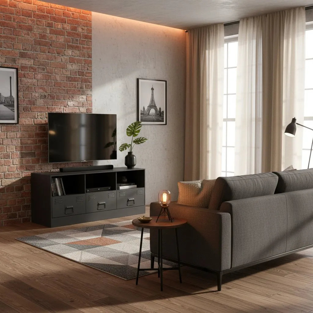 Meuble TV en Acier au Style Industriel