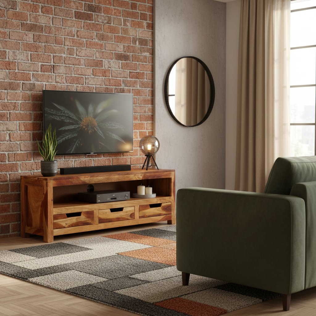 Meuble TV en Bois 110cm au Style Industriel