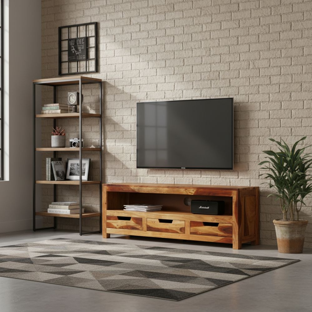 Meuble TV en Bois 110cm au Style Industriel