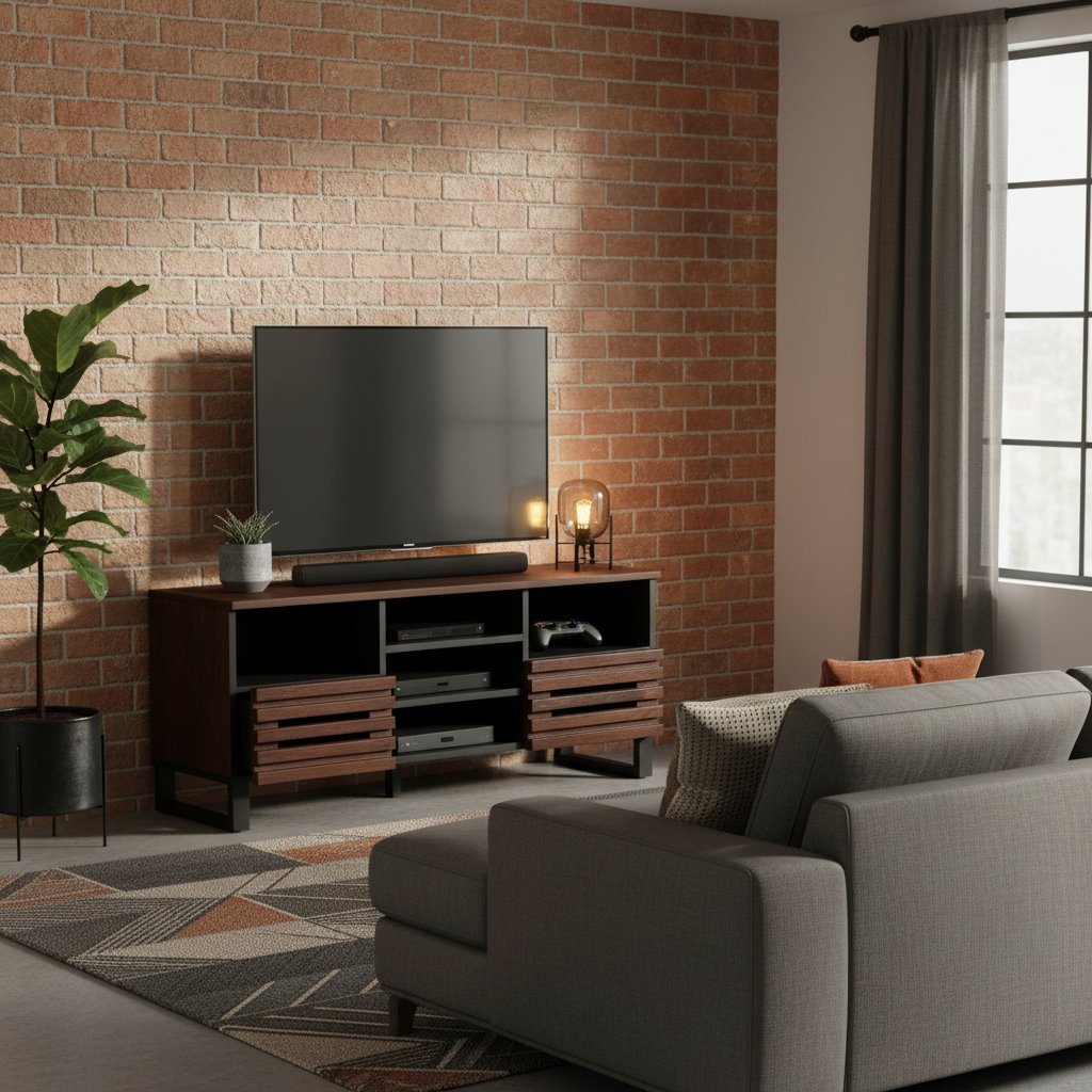 Meuble TV en Bois Foncé et Noir Industriel