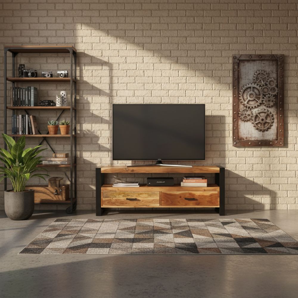 Meuble TV en Bois Marron avec Finition Miel