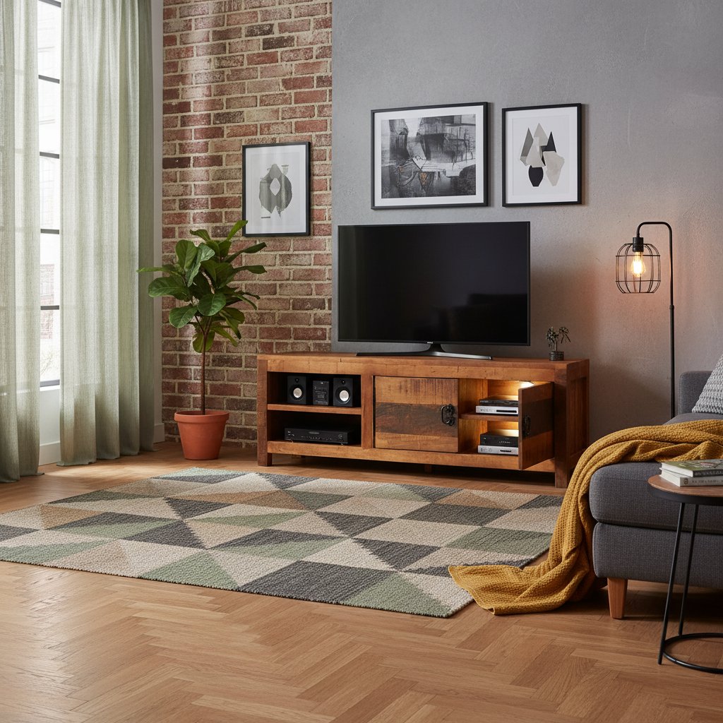 Meuble TV en Bois Massif Marron Industriel