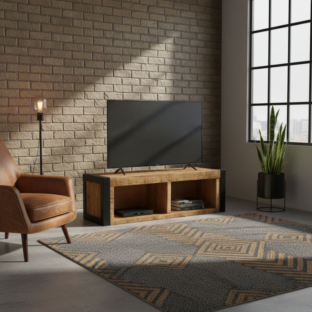 Meuble TV en Bois Massif Style Industriel 80 Cm
