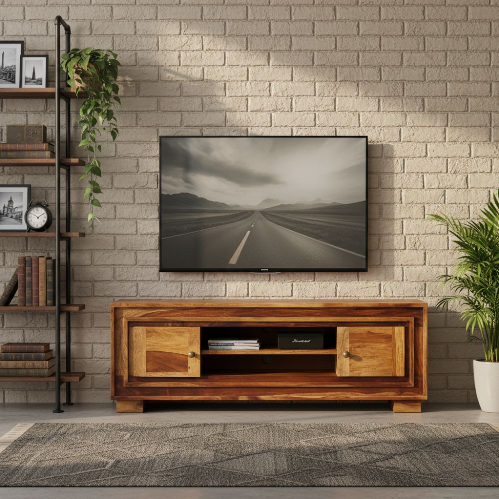 Meuble TV en Bois Massif au Style Ancien