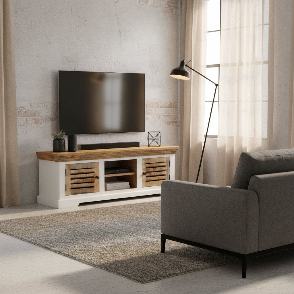 Meuble TV en Bois Massif avec Style Blanc