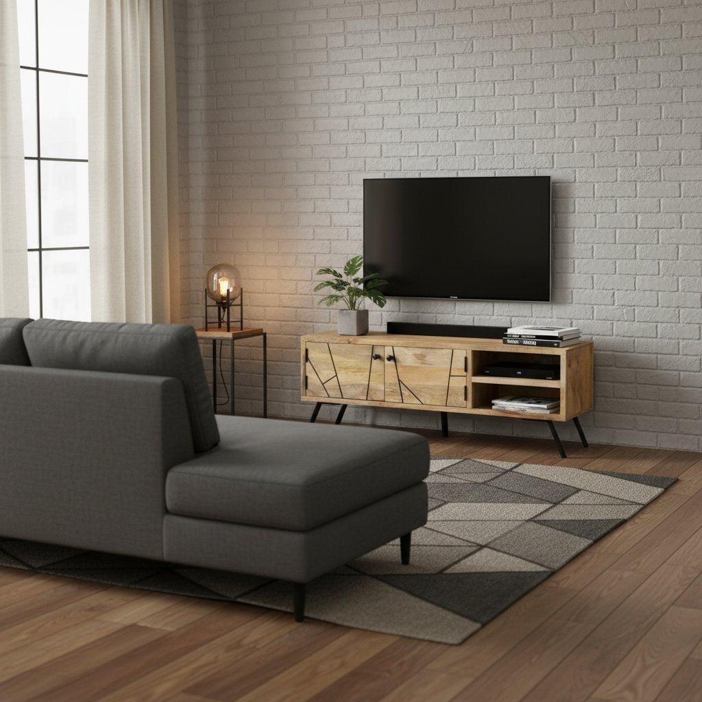 Meuble TV en Bois Massif de Manguier avec Style Industriel