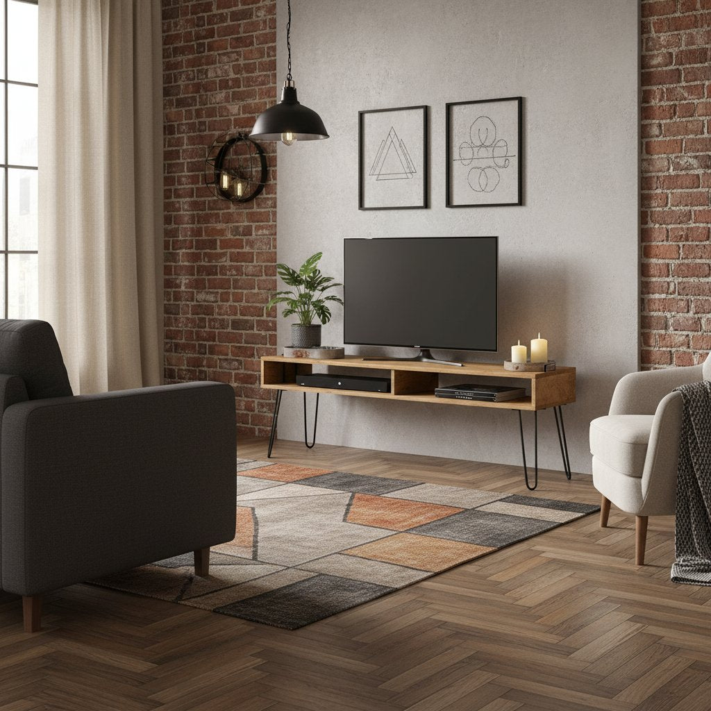 Meuble TV en Bois Massif de Manguier et Acier