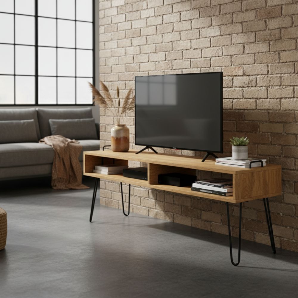 Meuble TV en Bois Massif de Manguier et Acier