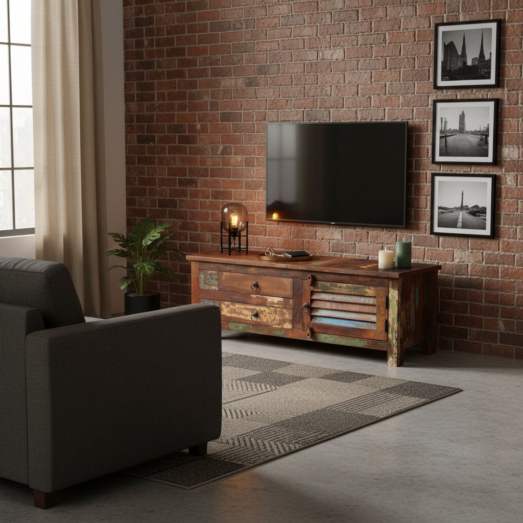 Meuble TV en Bois Massif de Récupération Authentique