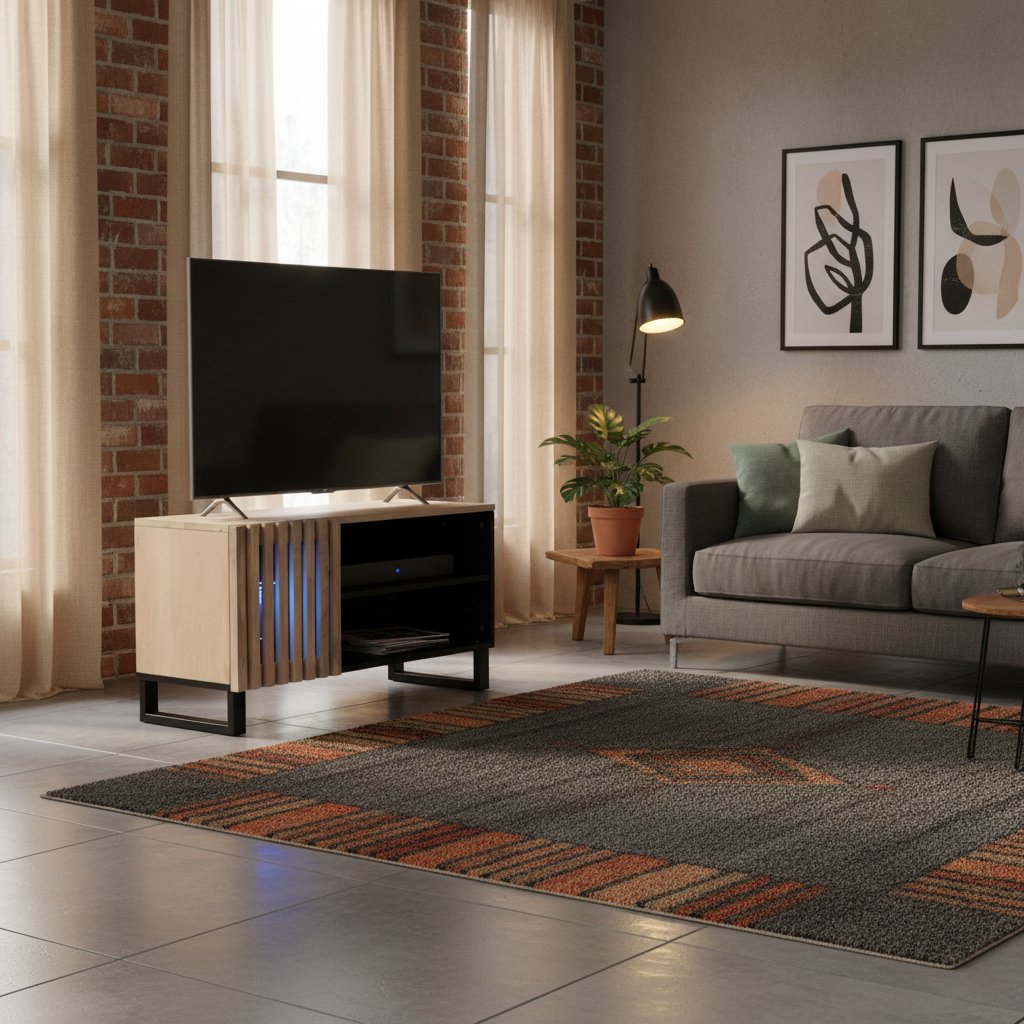 Meuble TV en Bois Massif et Acier Noir Industriel