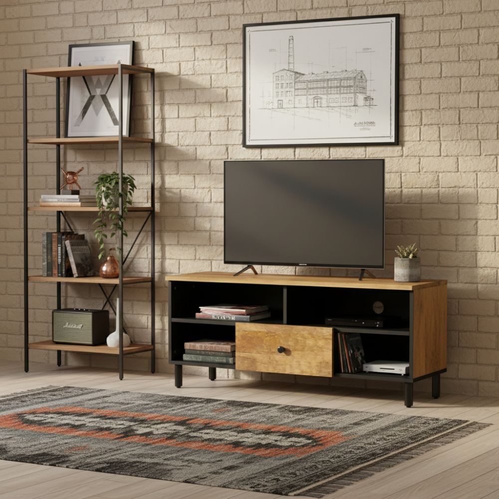 Meuble TV en Bois Massif et Fer Style Industriel