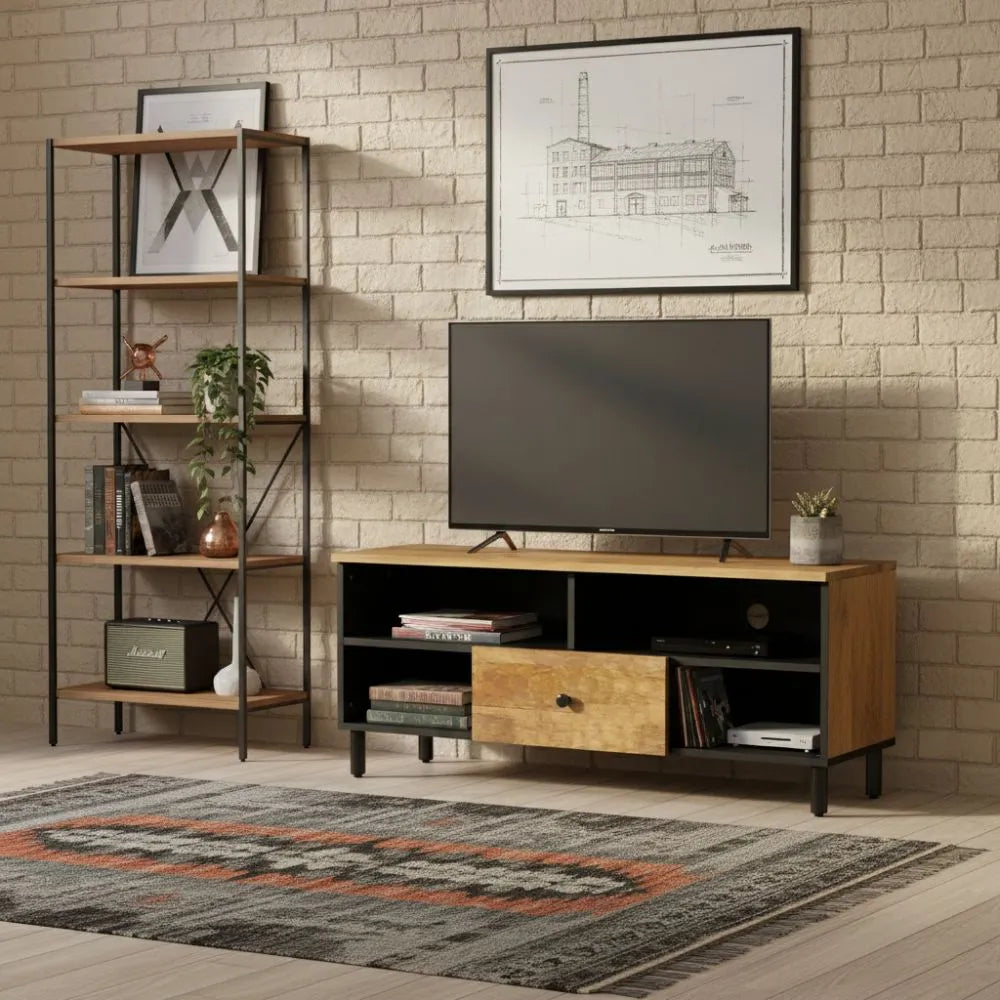 Meuble TV en Bois Massif et Fer Style Industriel