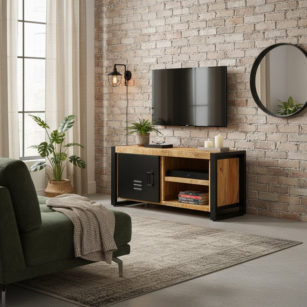 Meuble TV en Bois Massif et Métal Indus