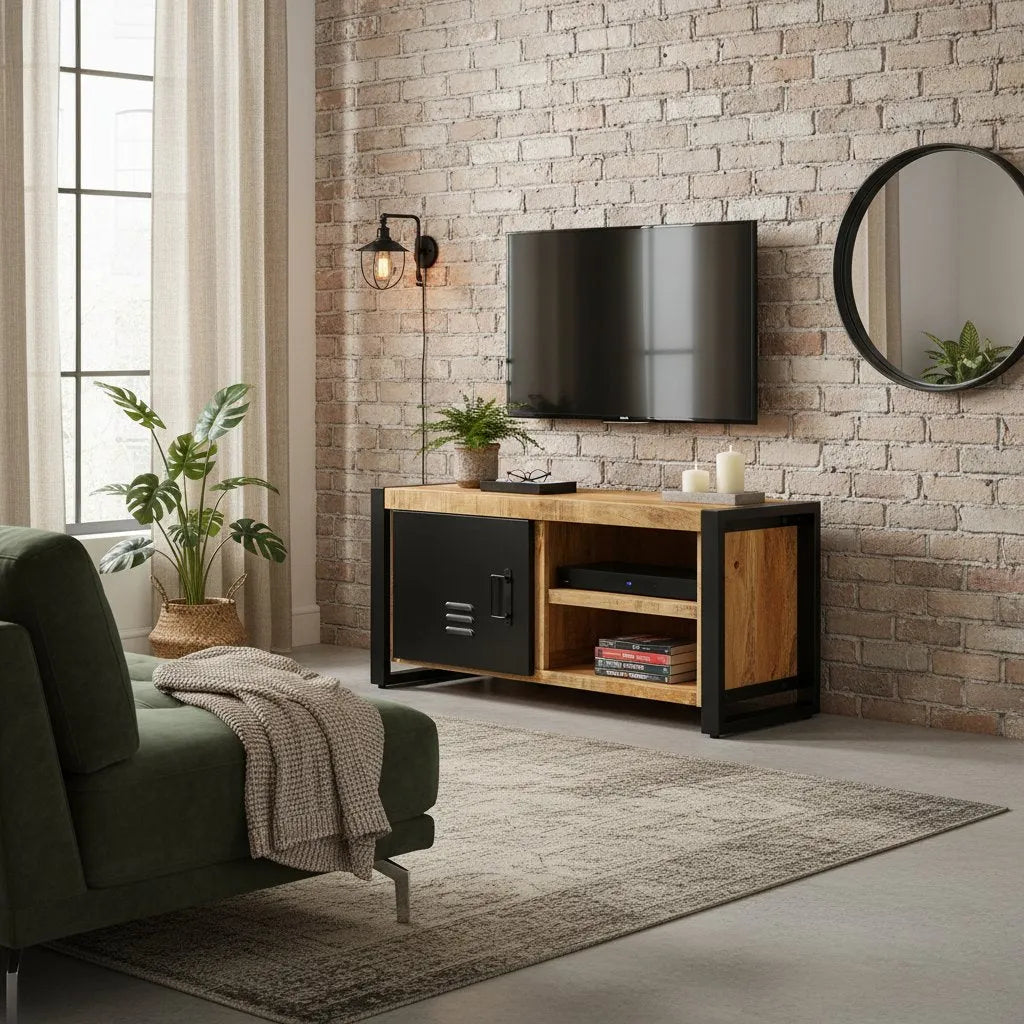 Meuble TV en Bois Massif et Métal Indus