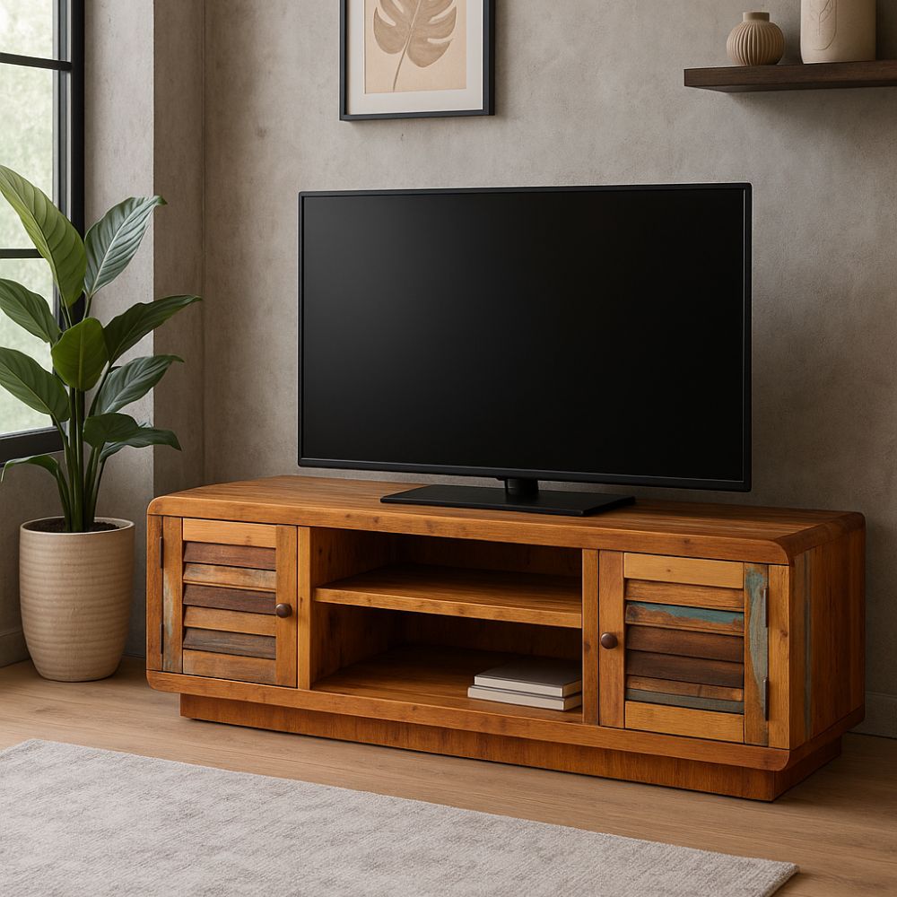 Meuble TV en Bois Massif et Recyclé 120 cm