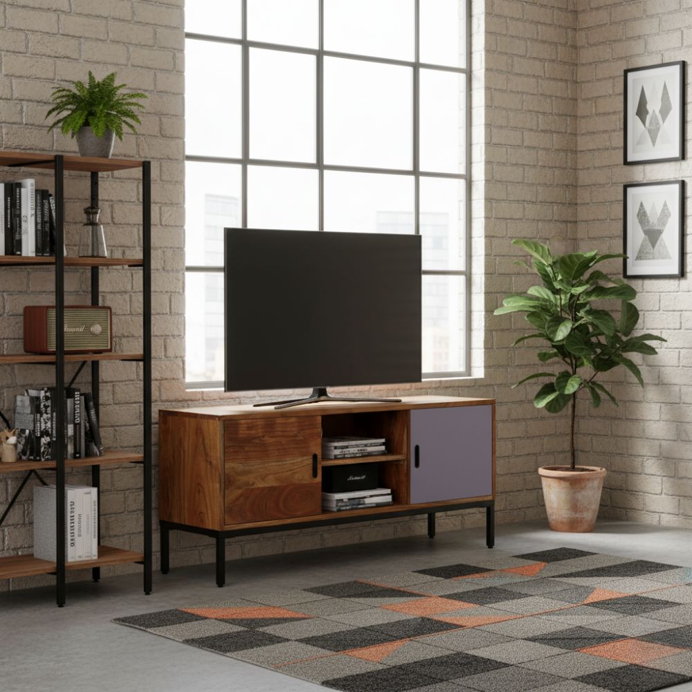 Meuble TV en Bois d'Acacia et Gris